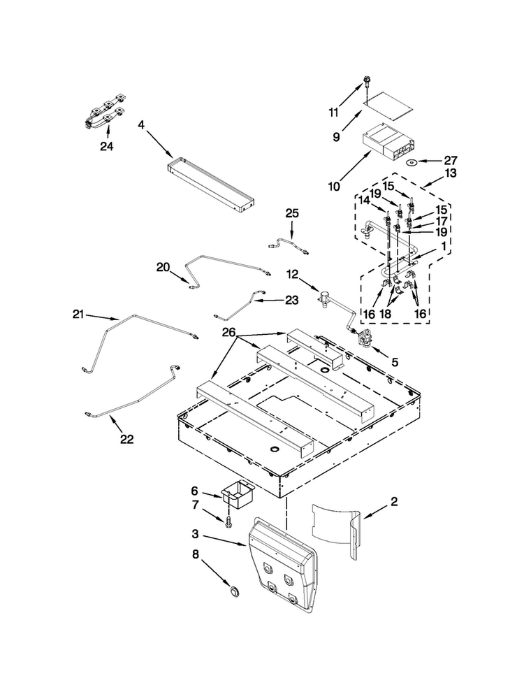 Burner Box Assembly Diagram and Parts List for JGD3536WS00  Jenn-Air Cooktop