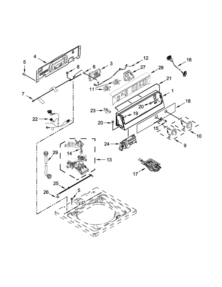 Controls And Water Inlet Parts Diagram and Parts List for MVW18CSBGW0  Maytag Washer