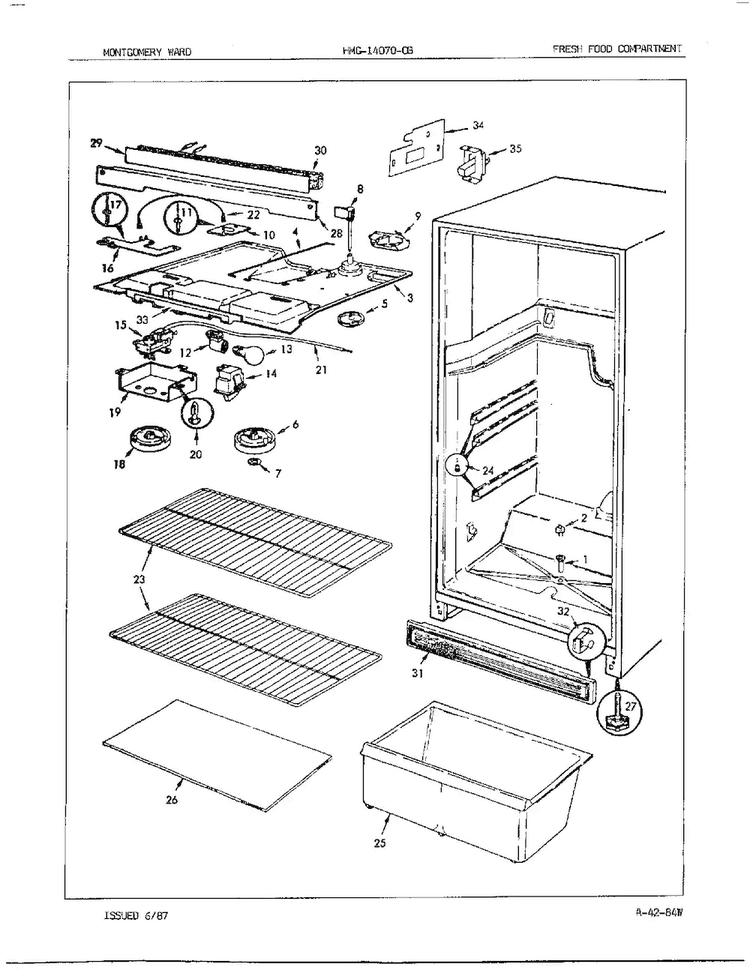 Fresh Food Compartment Diagram and Parts List for 14070B-0  Admiral Refrigerator