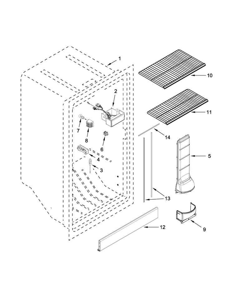 Liner Parts Diagram and Parts List for AZB33X18DW00  Amana Freezer
