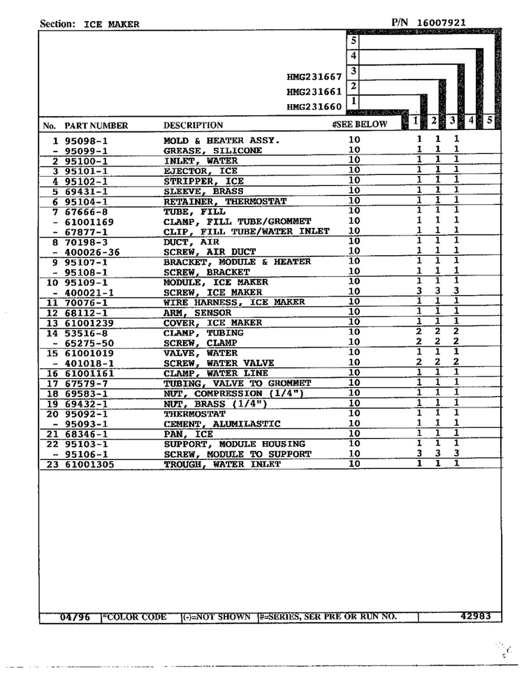 Ice Maker Page 2 Diagram and Parts List for HMG-231667  Admiral Refrigerator