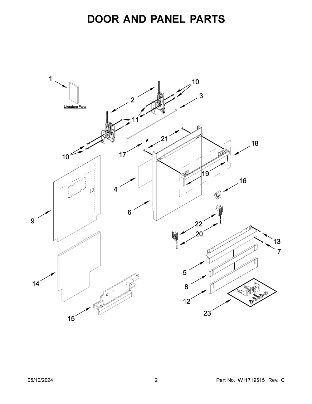 Door And Panel Parts Diagram and Parts List for JDAF5924RM0  Jenn-Air Dishwasher