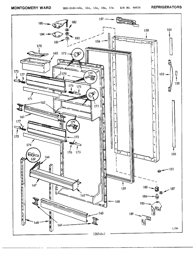 Refrigerator Compartment Door Diagram and Parts List for 2484-42A  Admiral Refrigerator