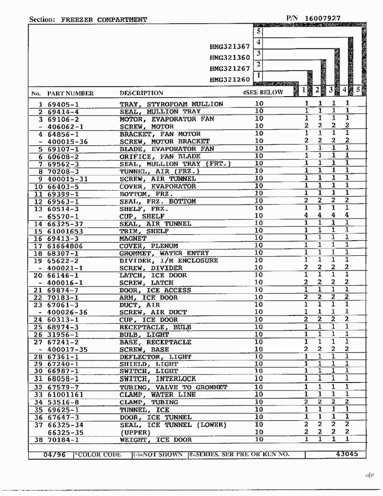 Freezer Compartment Page 2 Diagram and Parts List for HMG321267  Admiral Refrigerator
