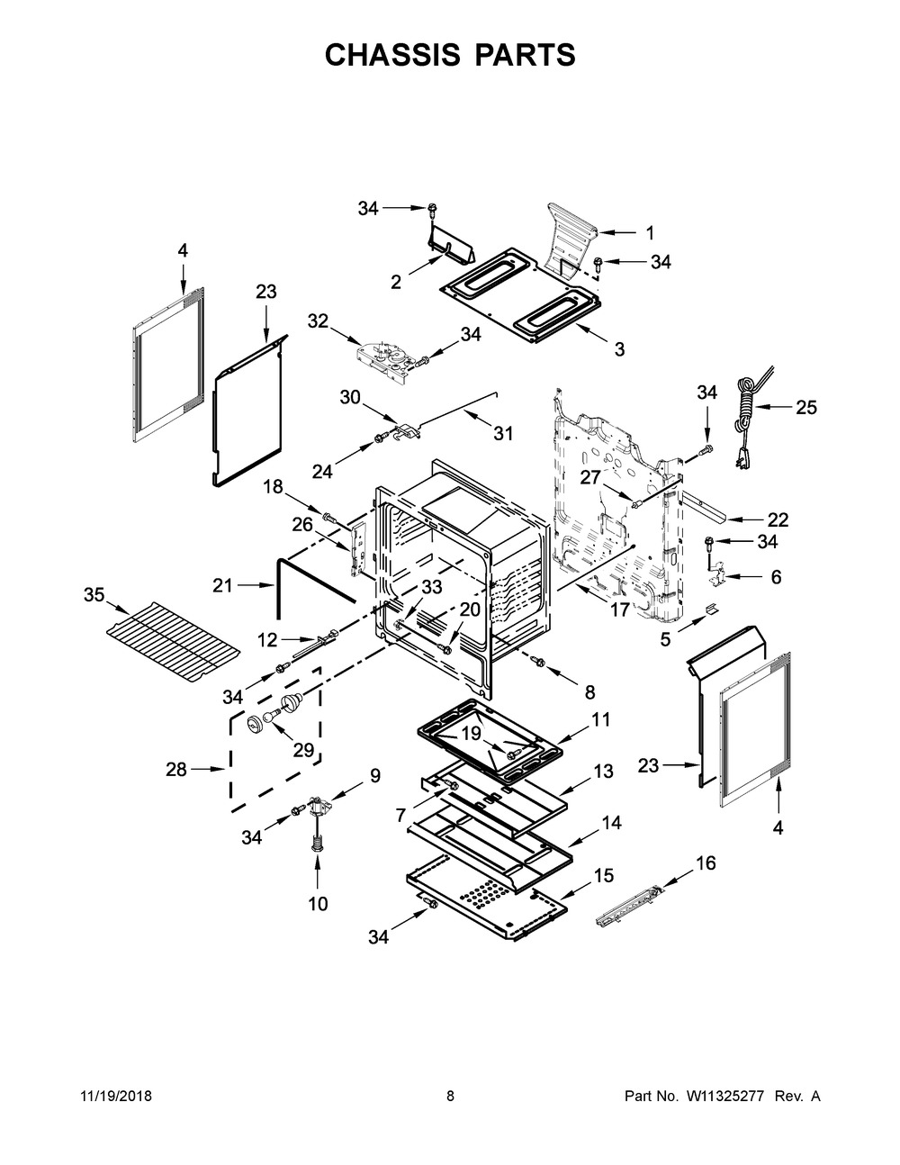Chassis Parts Diagram and Parts List for MGR6600FW1  Maytag Range