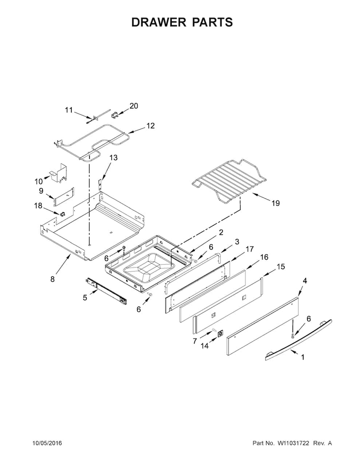 Drawer Parts Diagram and Parts List for JDS1450DS1  Jenn-Air Range