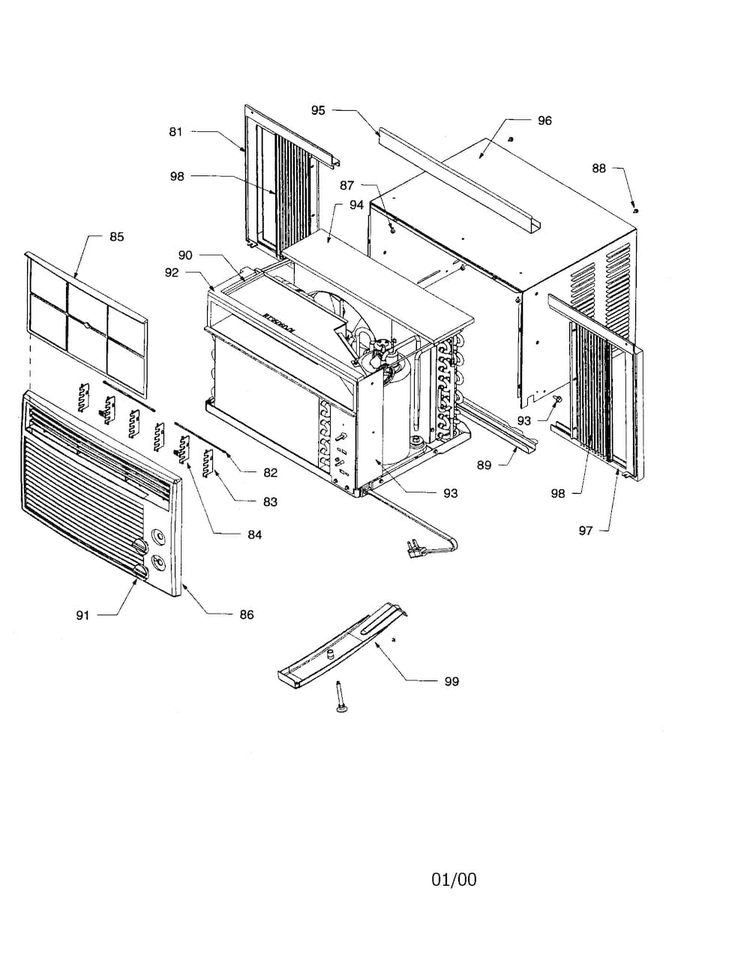 Outer Case And Front Diagram and Parts List for AC05087M1D-P1225002R  Amana Air Conditioner