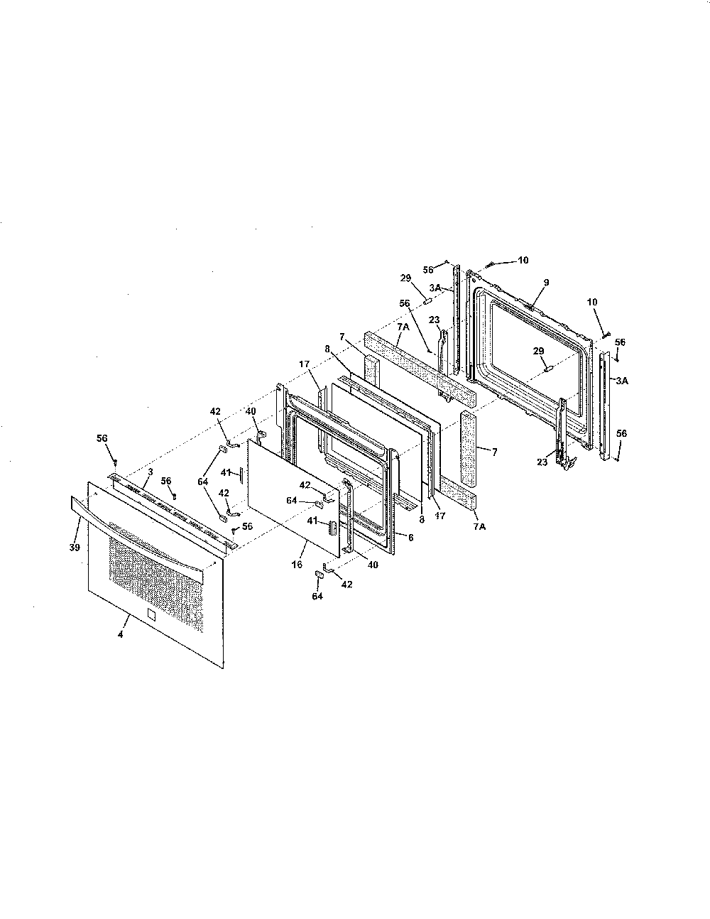 Door Diagram and Parts List for 79042559310  Kenmore Range