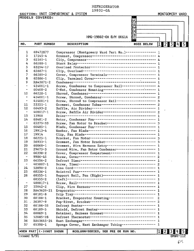 Unit Compartment And System Page 2 Diagram and Parts List for 19802-0A  Admiral Refrigerator