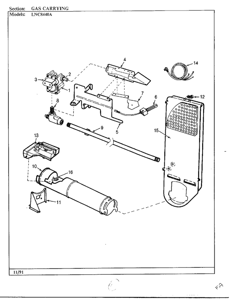 Gas Carrying Diagram and Parts List for 8440A REV C Norge Dryer