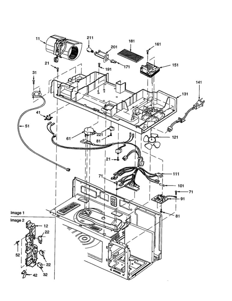 Blower Motor/Air Duct/Latch Diagram and Parts List for MVH250W-P1323204M  Amana Microwave