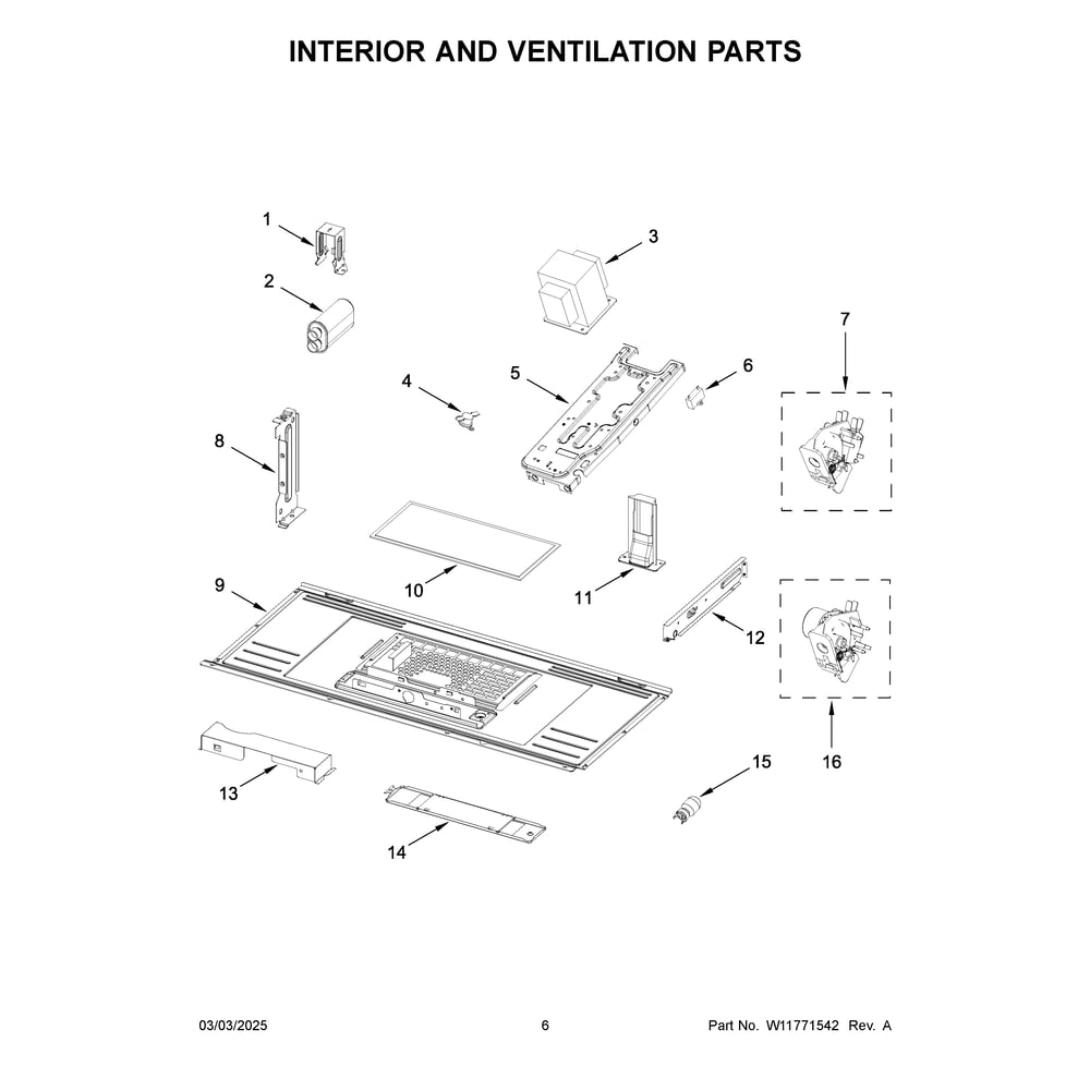 Interior And Ventilation Parts Diagram and Parts List for YMMV1175JZ02  Maytag Microwave