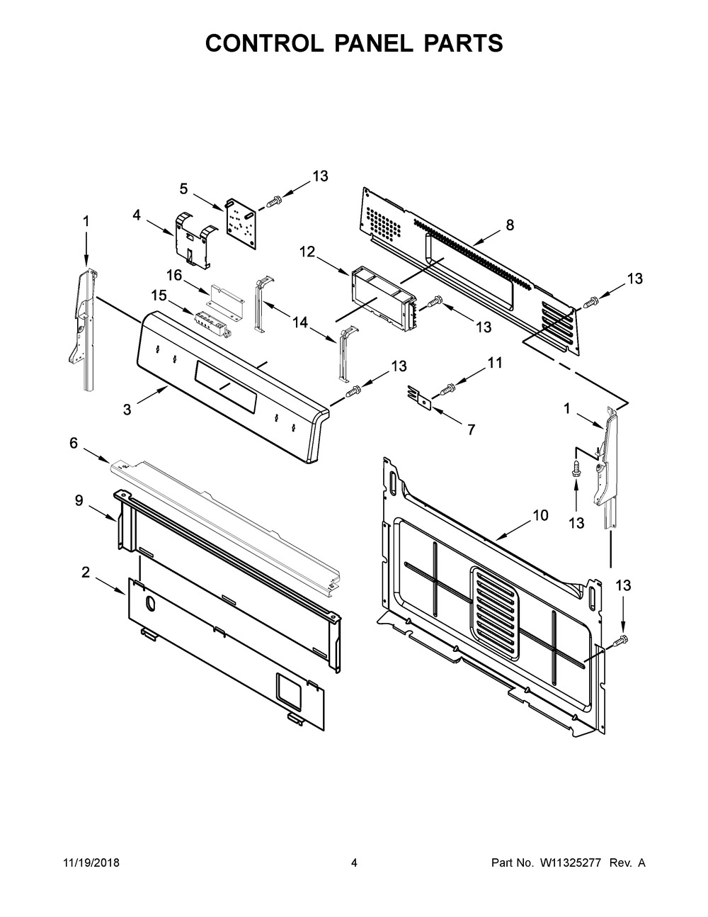 Control Panel Parts Diagram and Parts List for MGR6600FW1  Maytag Range