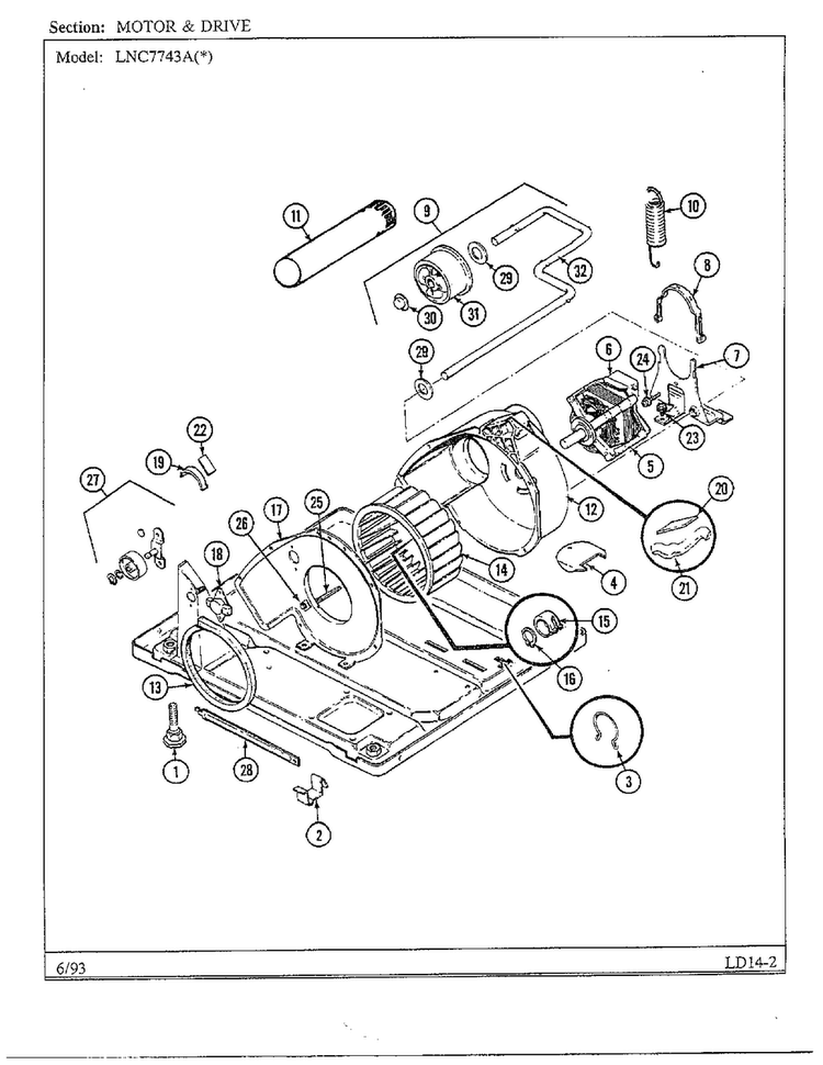 Motor And Drive Diagram and Parts List for 7743A REV A Norge Dryer