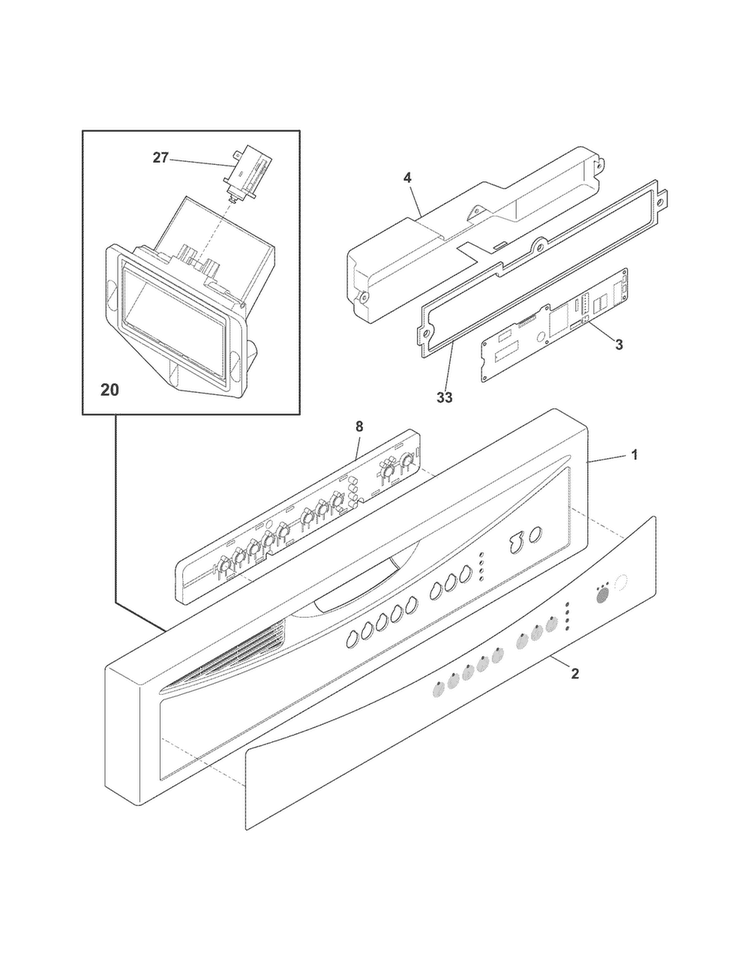 Control Panel Diagram and Parts List for CDB500NS0A  Crosley Dishwasher