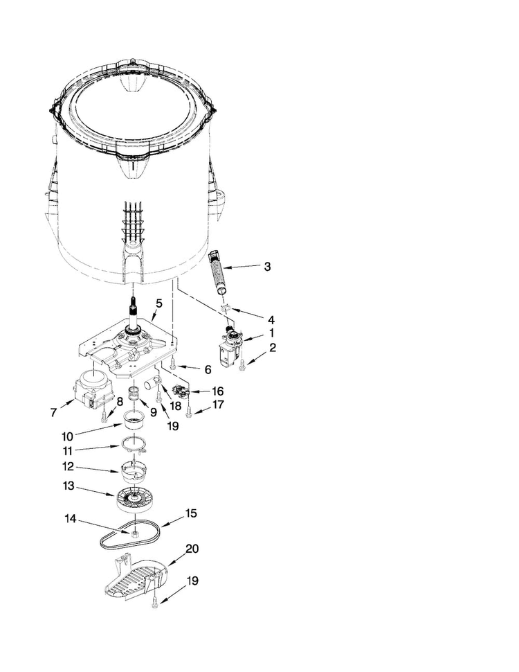 Gearcase, Motor And Pump Parts Diagram and Parts List for MVWC400XW2  Maytag Washer