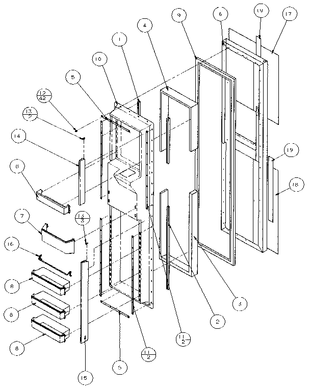Freezer Door Diagram and Parts List for 35541-P1121709W  Amana Refrigerator