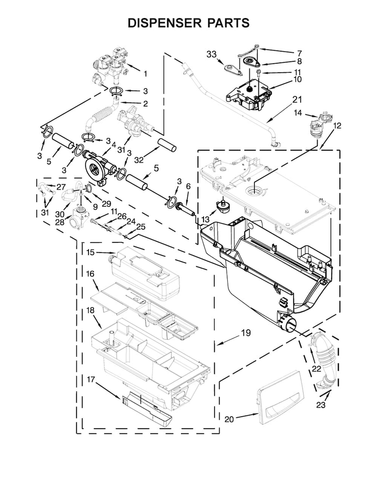 Dispenser Parts Diagram and Parts List for MHW8000AW0  Maytag Washer