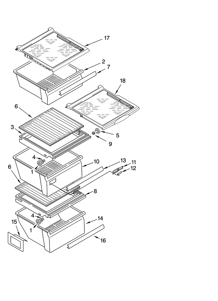 Refrigerator Shelf Parts Diagram and Parts List for MSB2554AEW00  Maytag Refrigerator