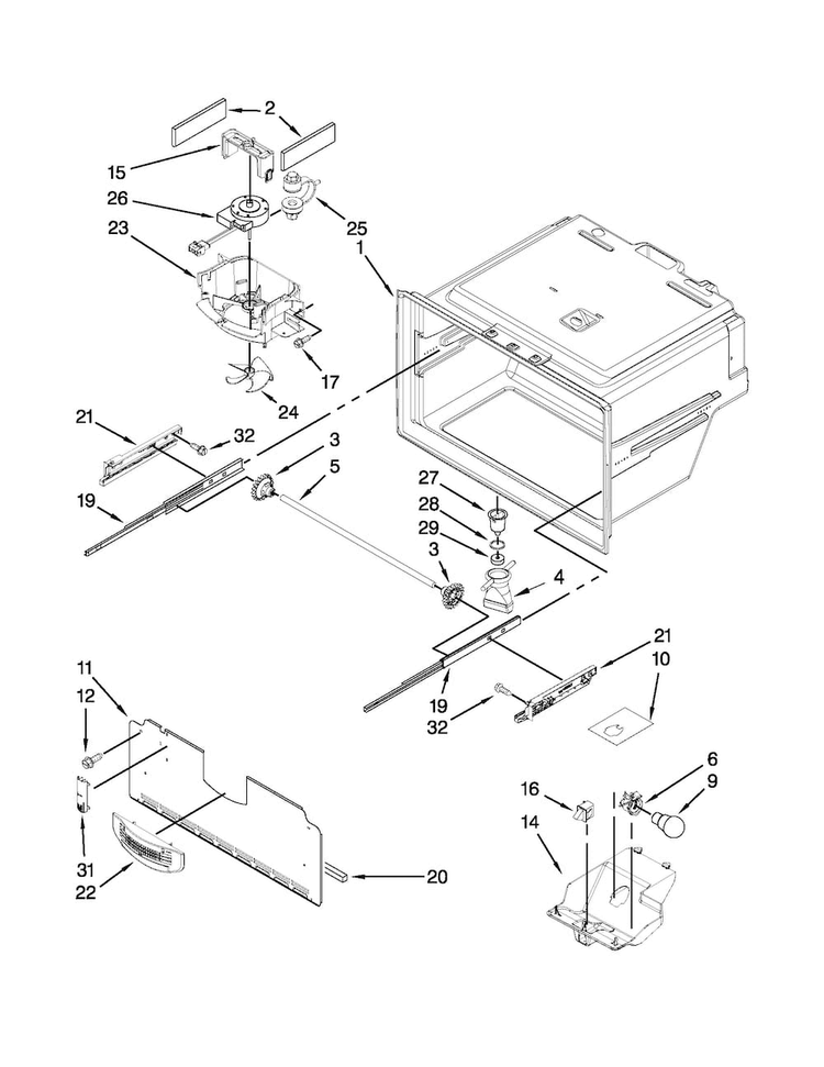 Freezer Liner Parts Diagram and Parts List for JFX2597AEP3  Jenn-Air Refrigerator