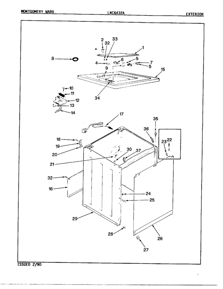 Automatic Washer/exterior Diagram and Parts List for 6432A  Norge Washer