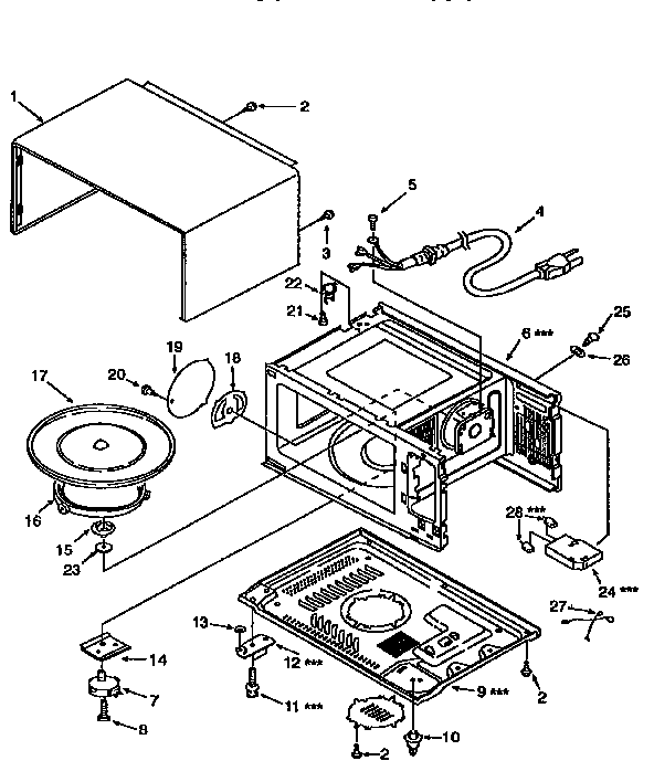 Cabinet Diagram and Parts List for 56566300691  Kenmore Microwave