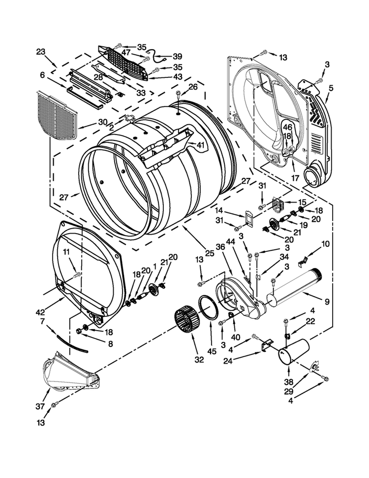 Upper And Lower Bulkhead Parts Diagram and Parts List for MLG24PNAGW4  Maytag Dryer