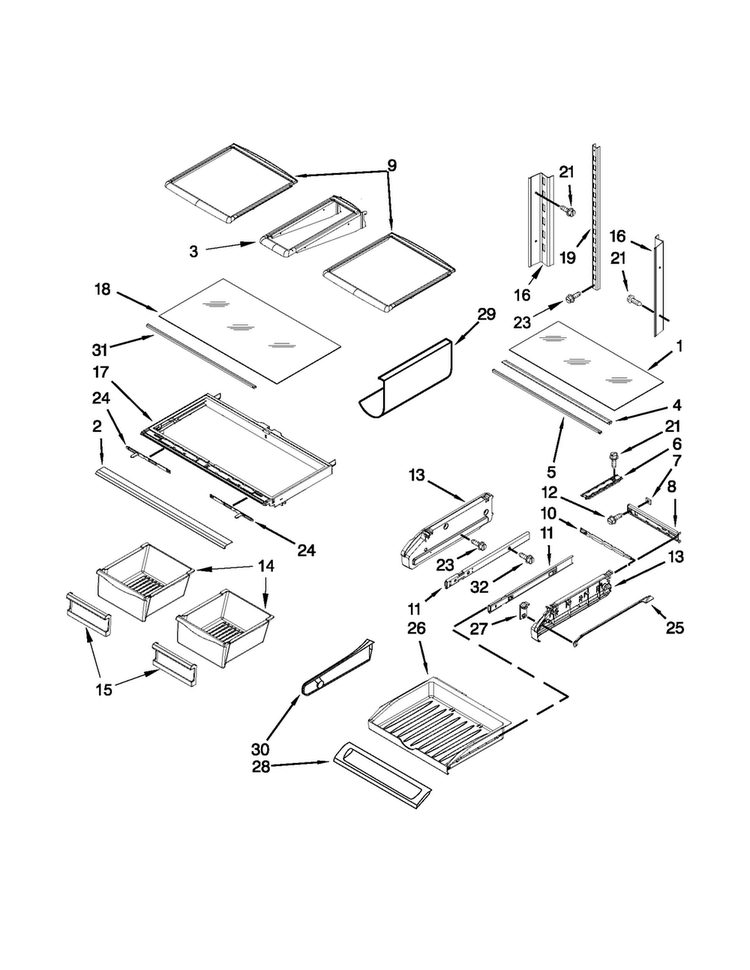 Shelf Parts Diagram and Parts List for JFI2089AEP13  Jenn-Air Refrigerator