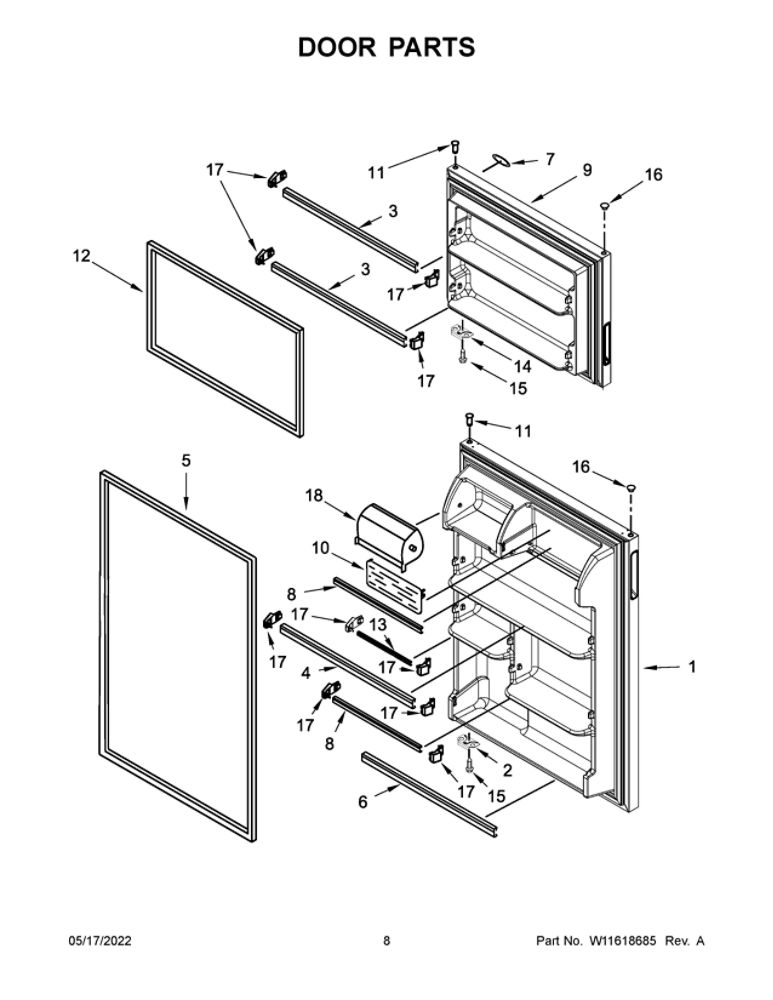 Door Parts Diagram and Parts List for ART308FFDW10  Amana Refrigerator