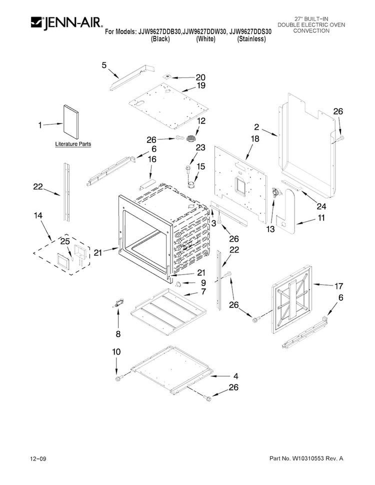 Upper Oven Parts Diagram and Parts List for JJW9627DDS30  Jenn-Air Wall Oven