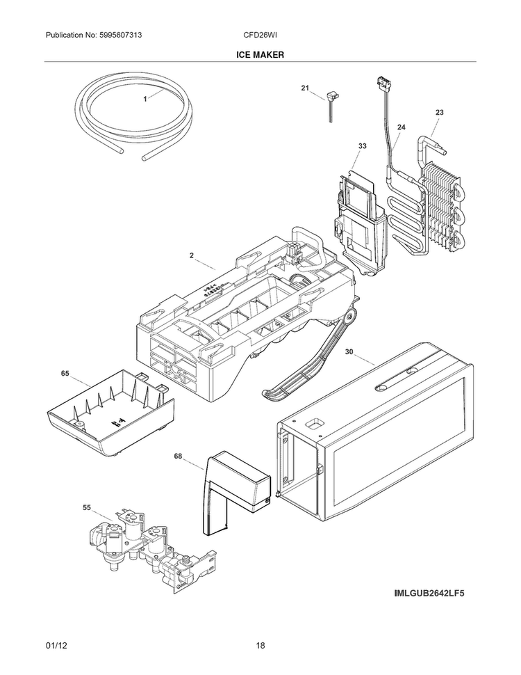 Ice Maker Diagram and Parts List for CFD28WIB5  Crosley Refrigerator