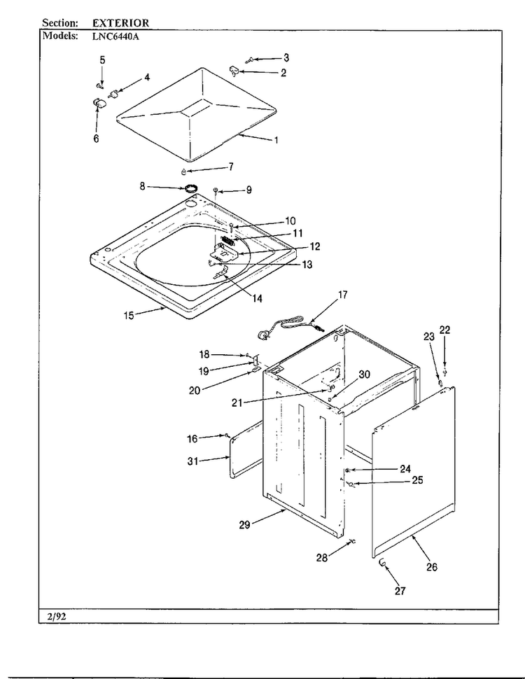 Exterior Diagram and Parts List for 6440A REV K Norge Washer