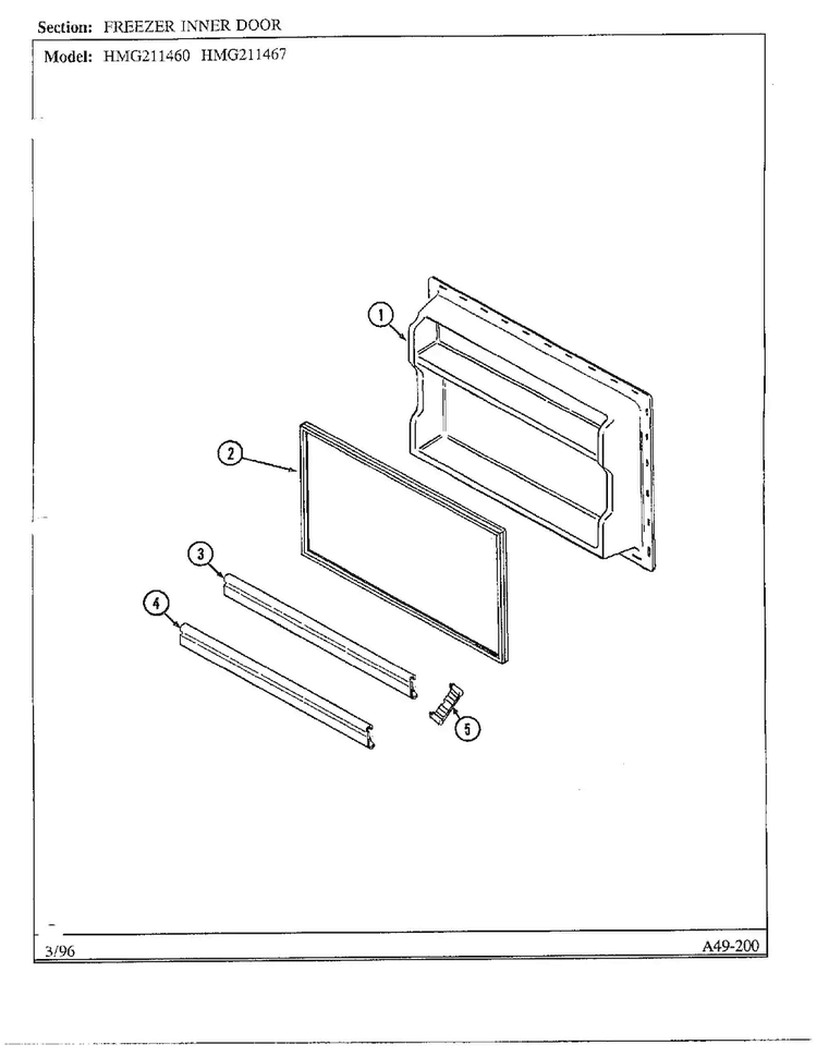 Freezer Inner Door Diagram and Parts List for HMG211460  Admiral Refrigerator