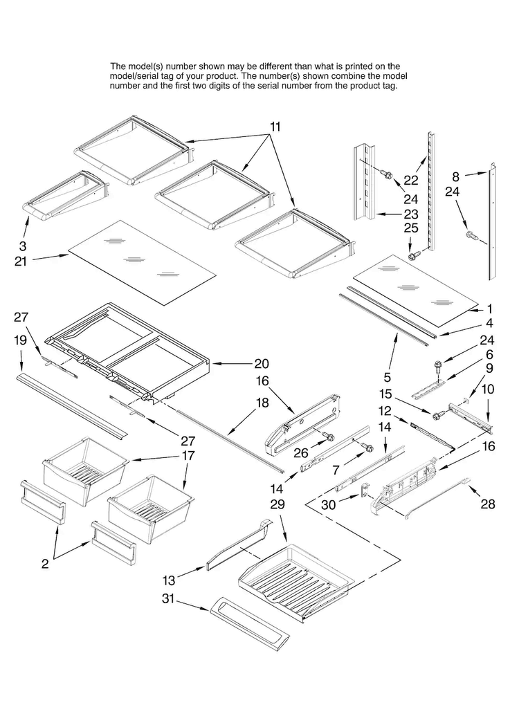 Shelf Parts Diagram and Parts List for MFI2067AEW13  Maytag Refrigerator