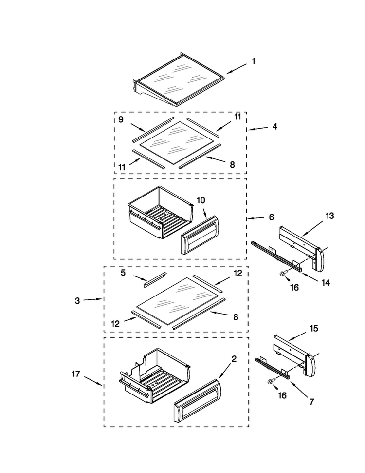 Refrigerator Shelf Parts Diagram and Parts List for JS42PPDUDB02  Jenn-Air Refrigerator