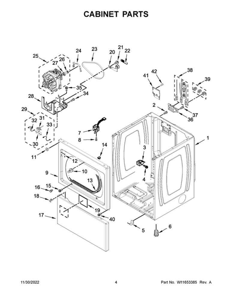 Cabinet Parts Diagram and Parts List for MEDP585GW0  Maytag Dryer