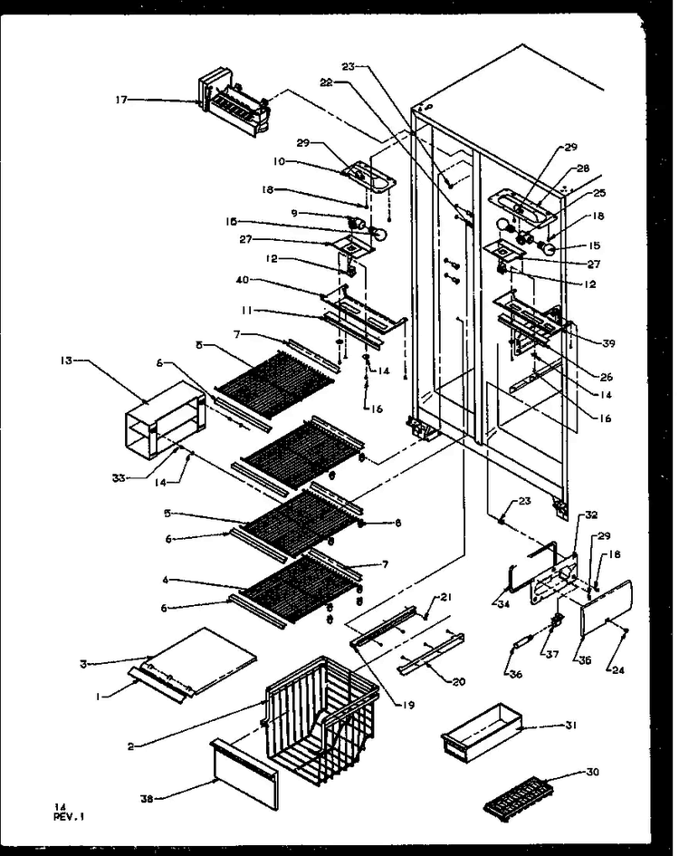 Freezer Shelving And Refrigerator Light Diagram and Parts List for SZ25NE-P1162702WE  Amana Refrigerator