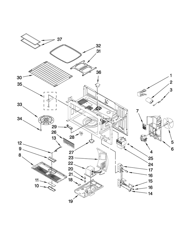 Interior And Ventilation Parts Diagram and Parts List for JMV8208BCW19  Jenn-Air Microwave