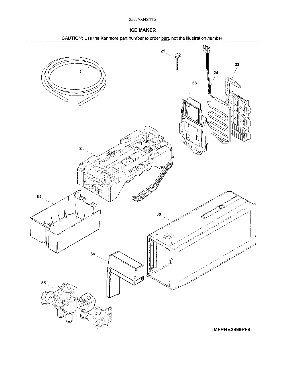 Ice Maker Diagram and Parts List for 2537034241G  Kenmore Refrigerator