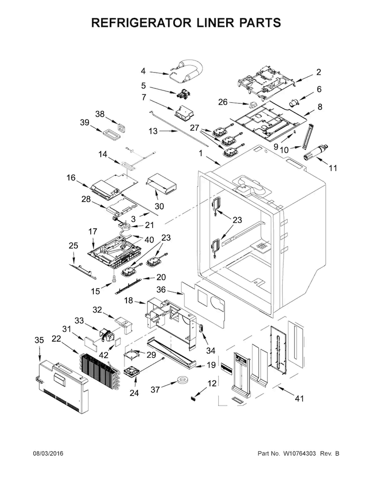 Refrigerator Liner Parts Diagram and Parts List for JFX2897DRP00  Jenn-Air Refrigerator