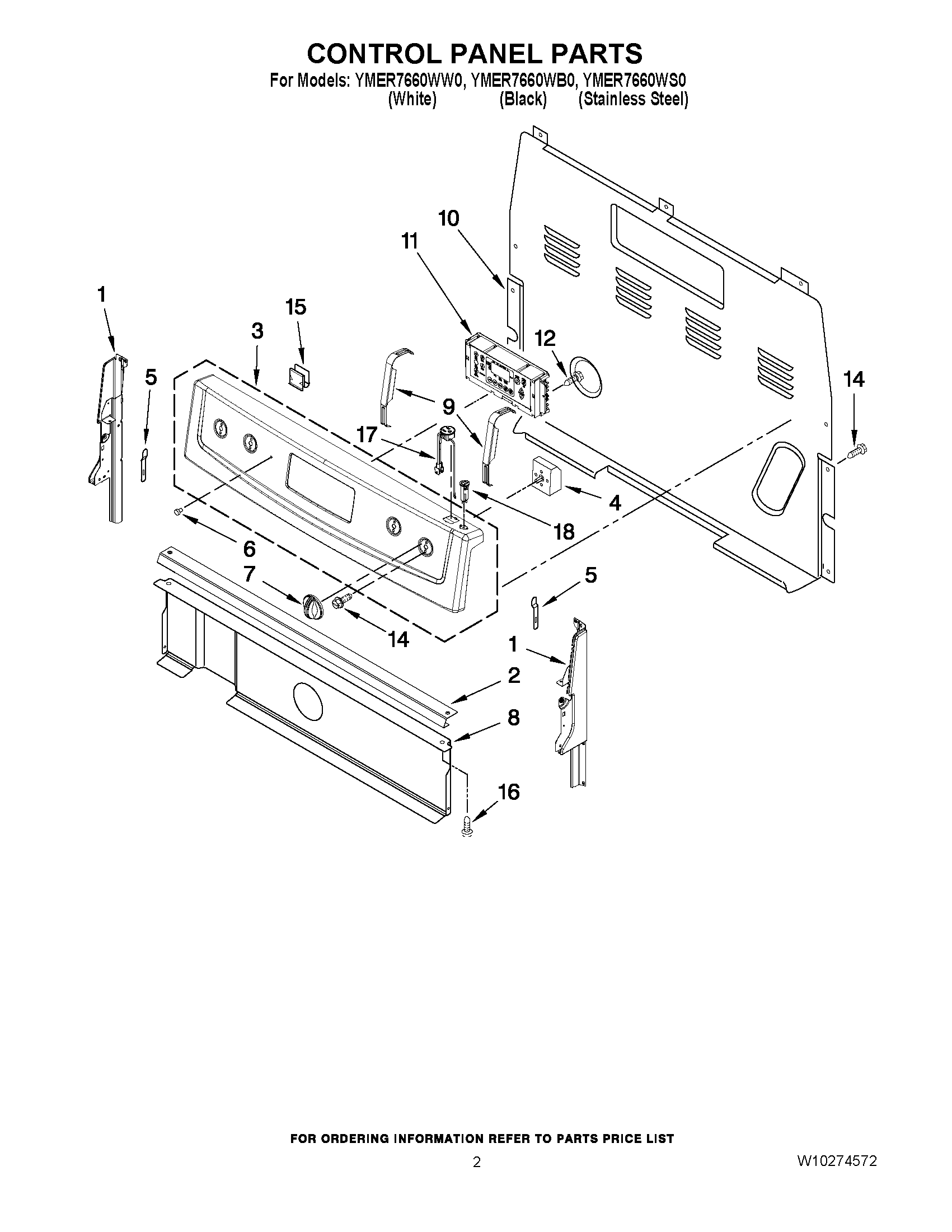 02 - CONTROL PANEL PARTS Diagram and Parts List for YMER7660WW0  Maytag Range