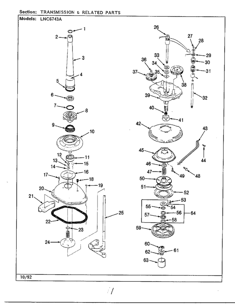 Transmission & Related Parts Diagram and Parts List for 6743B  Norge Washer