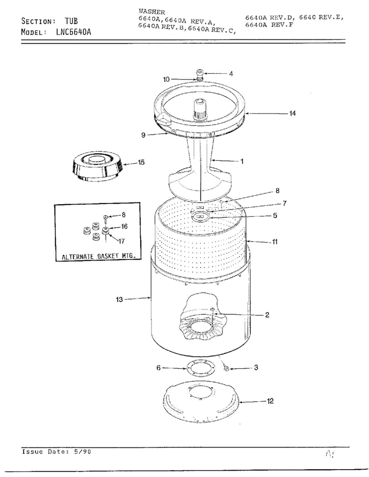Tub Parts Diagram and Parts List for 6640A  Norge Washer