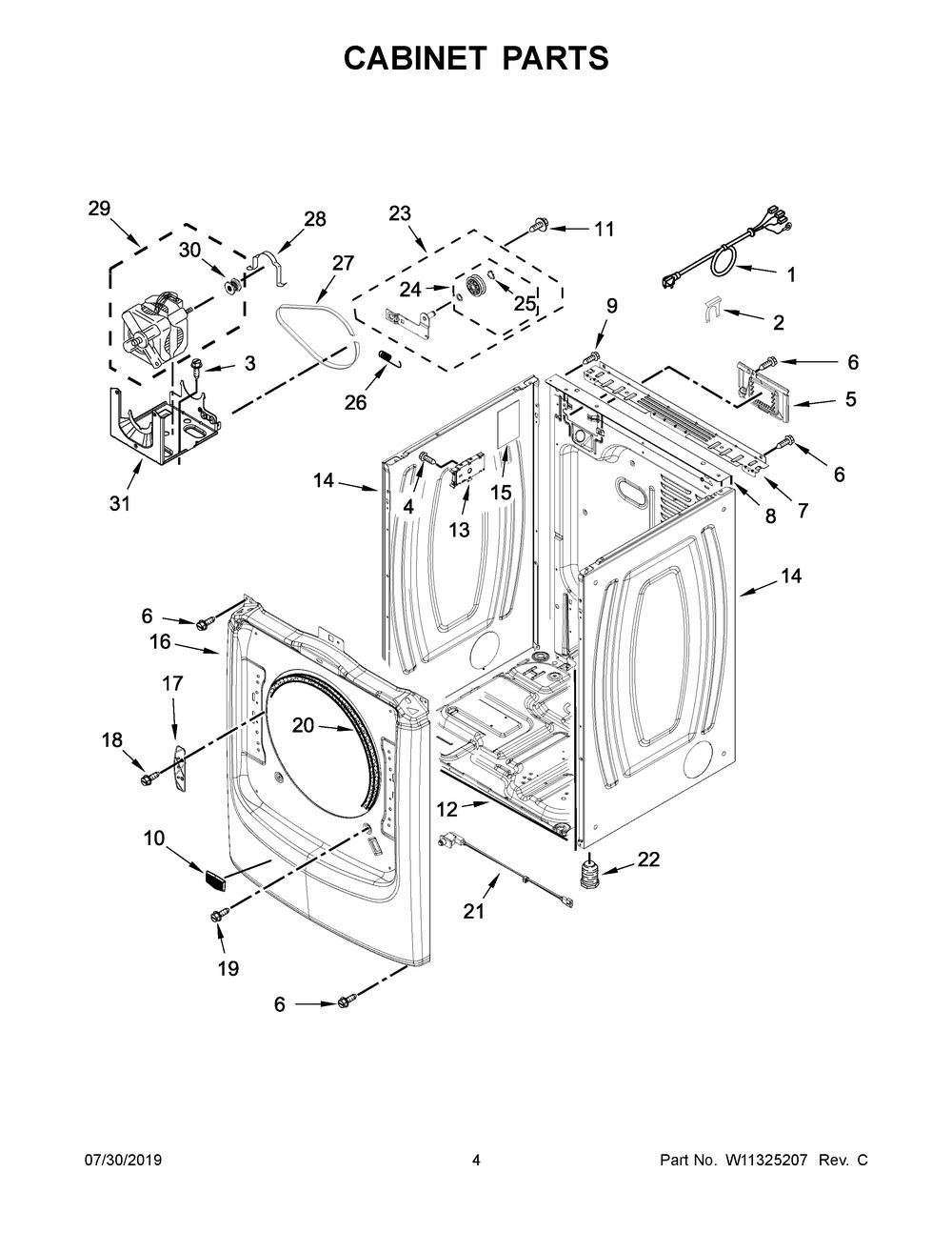 Cabinet Parts Diagram and Parts List for YMED6630HW0  Maytag Dryer