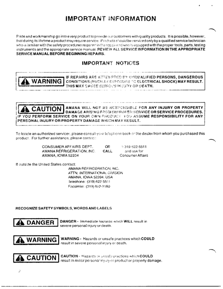 Information Diagram and Parts List for 5792  Amana Air Conditioner