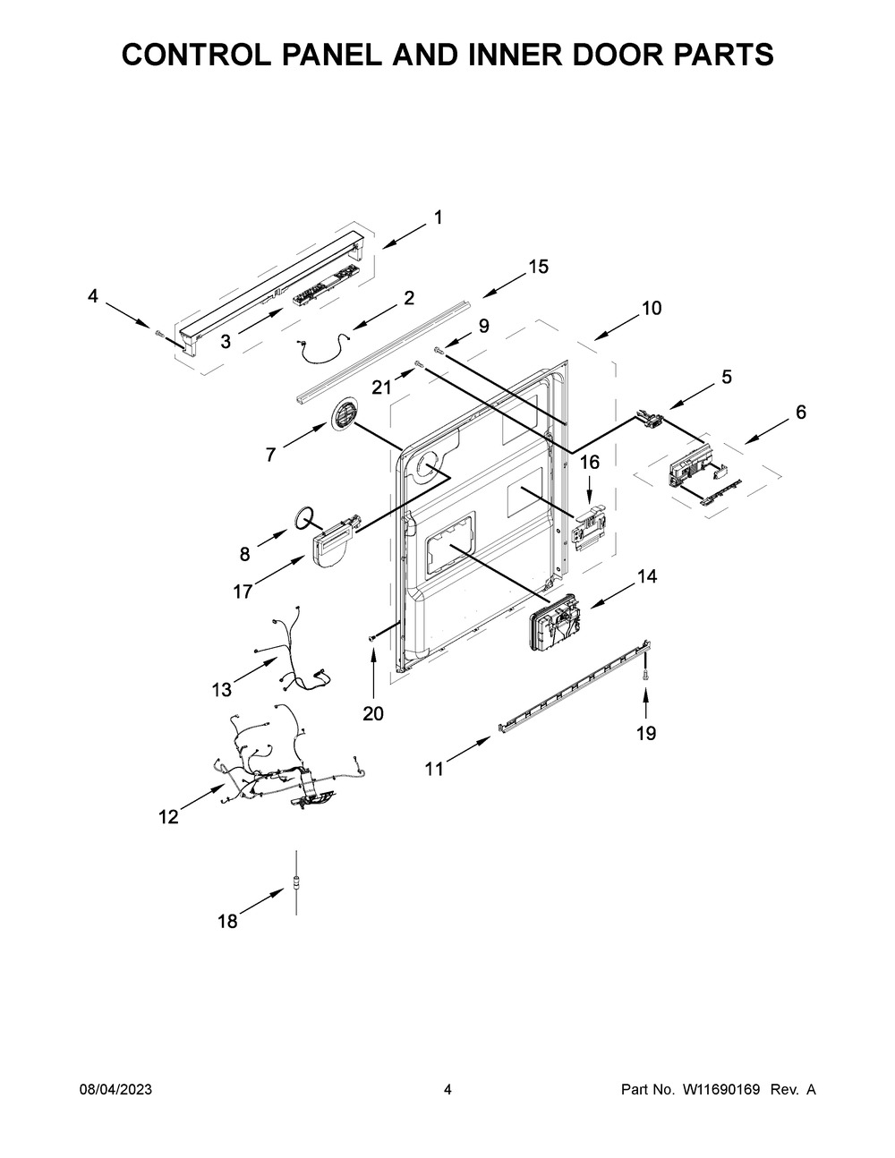 Control Panel And Inner Door Parts Diagram and Parts List for MDB7959SKZ2  Maytag Dishwasher