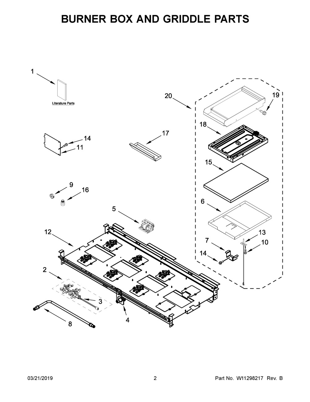 Burner Box And Griddle Parts Diagram and Parts List for JDRP548HM00  Maytag Range