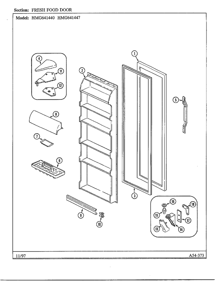 Fresh Food Door Diagram and Parts List for 641440  Admiral Refrigerator