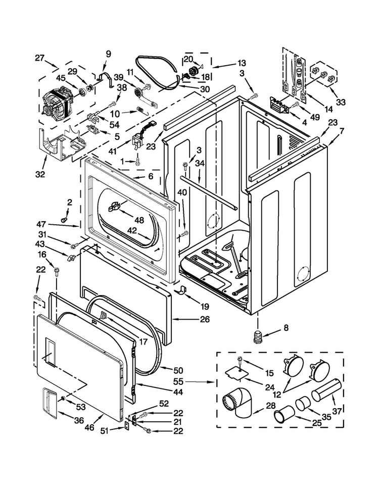 Cabinet Parts Diagram and Parts List for 4GMEDX500YW2  Maytag Dryer