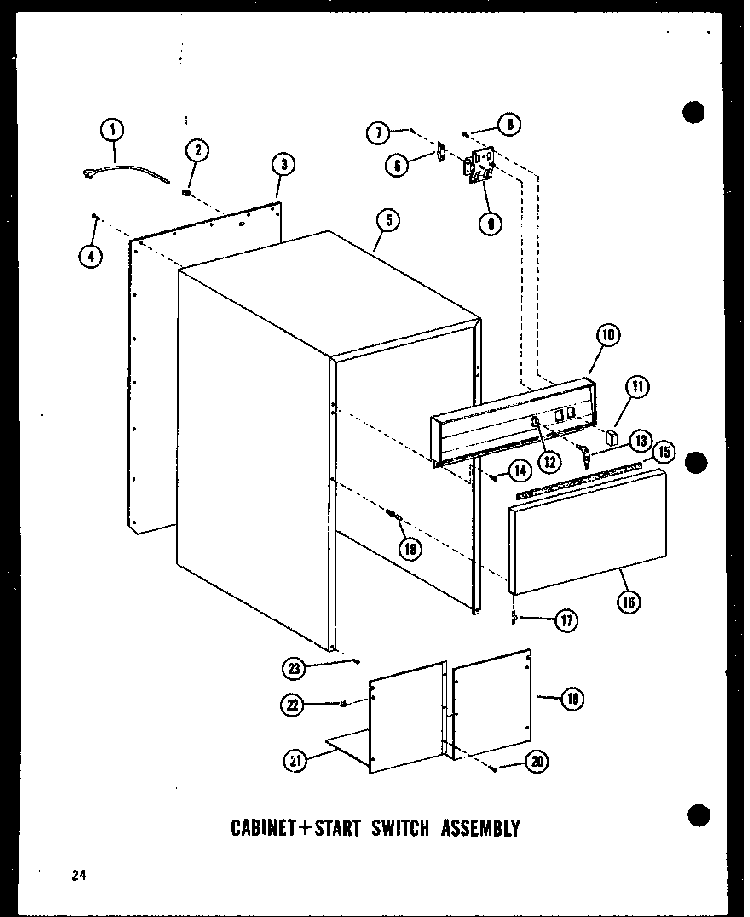 Cabinet + Start Switch Assembly Diagram and Parts List for SMC-1-C P18011-3TC Amana Trash Compactor
